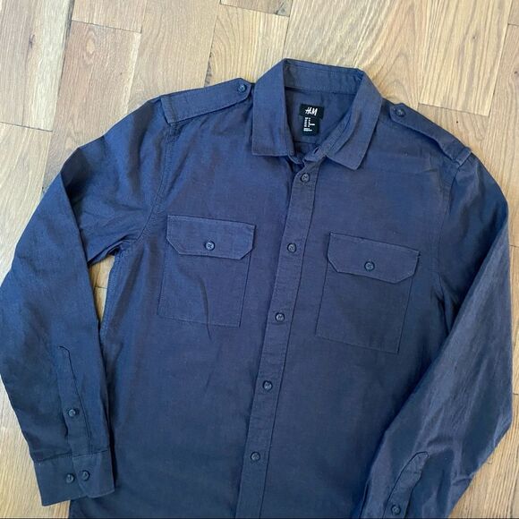 H&M Blue Button Up Long Sleeve Dress Shirt Size Medium - Picture 7 of 10